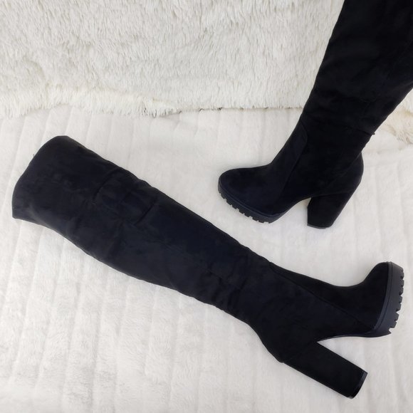 Size 10 Boardwalk Vegan Suede Over The Knee 4" Chunky Heel Boots Brand New - Picture 12 of 16